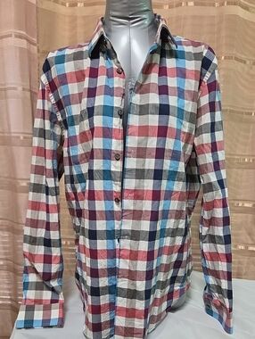 Express Men's Multicolor Plaid Button-Down Shirt - Red, Blue, Navy, Gray, White